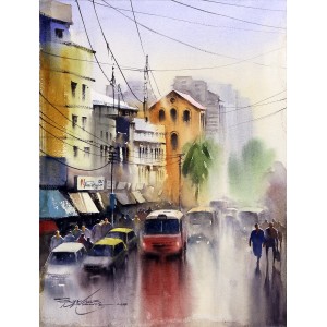 Sarfraz Musawir, M.A.Jinnah Road, 11 x15 Inch, Watercolor on Paper, Cityscape Painting, AC-SAR-087